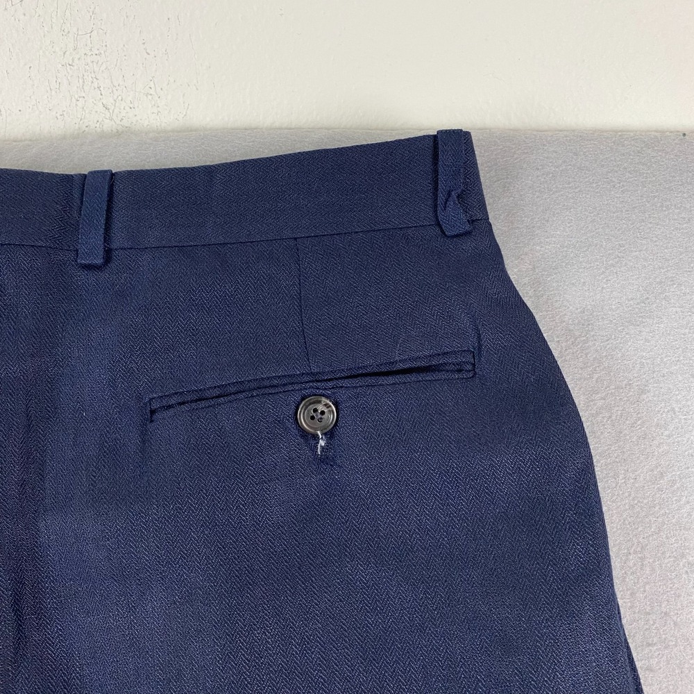 Vtg Polo University Ralph Lauren Mens 33x32 Blue Herringbone Linen Trousers - Picture 9 of 16